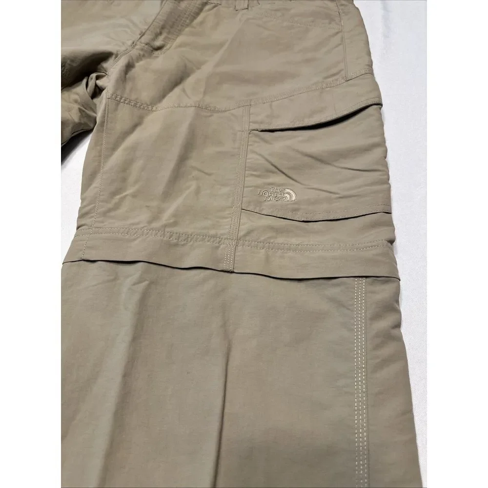 North Face Hiking Pant Mens XL Khaki Convertible Zip Shorts Elastic Waist Cargo‎